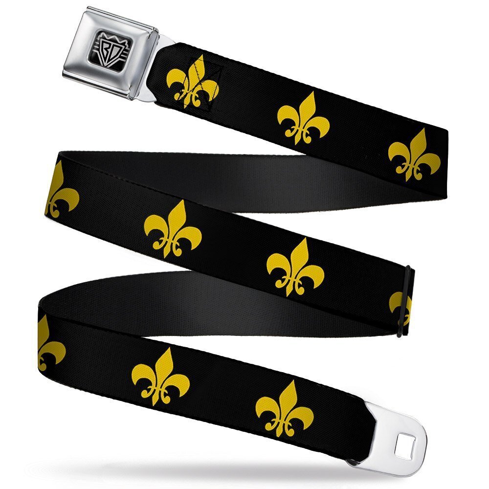 6328 Seatbelt Belt - Fleur-de-Lis Black/Yellow - 1.5" Wide - 32-52 Inches